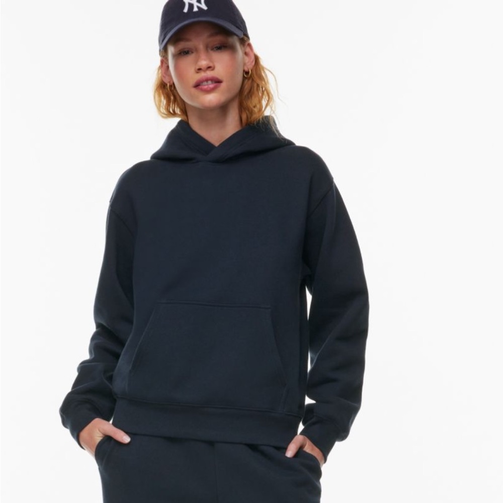 Artzia fleece lined comfort hoodie that is dark grey In person